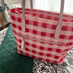 Kate Spade Pink and White Checkered Tote
